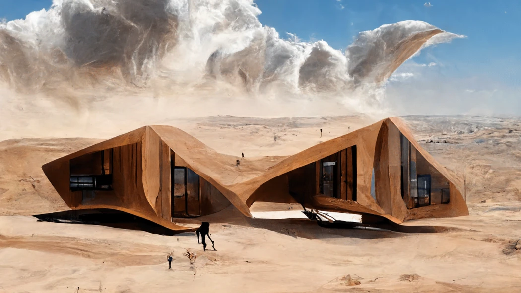 two wooden beautifully architectured structures in the desert