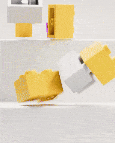Colored legos tumbling down the stairs